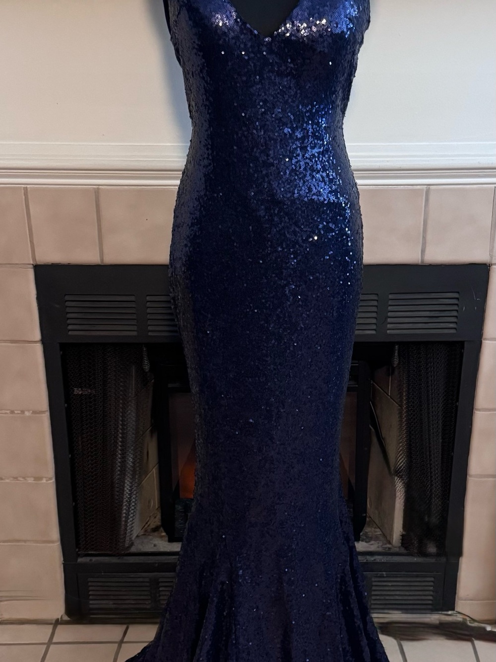 Alamour the Label Blue Fully Sequined Spaghetti Strap Formal Dress